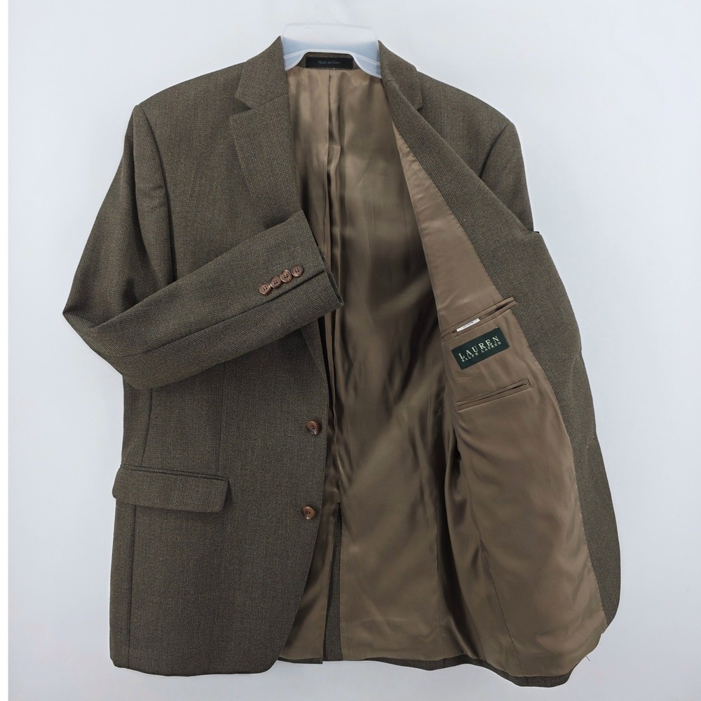 LRL Lauren Ralph Lauren Mens 42L Brown Tweed Two Button Blazer Sport Coat Lined